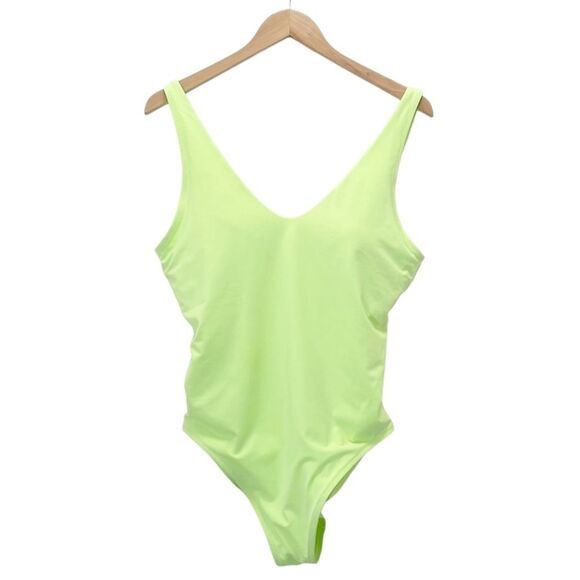 Athleta Seychelles One Piece Swimsuit Neon Lime Green Bathing Suit Size Large - Picture 2 of 13